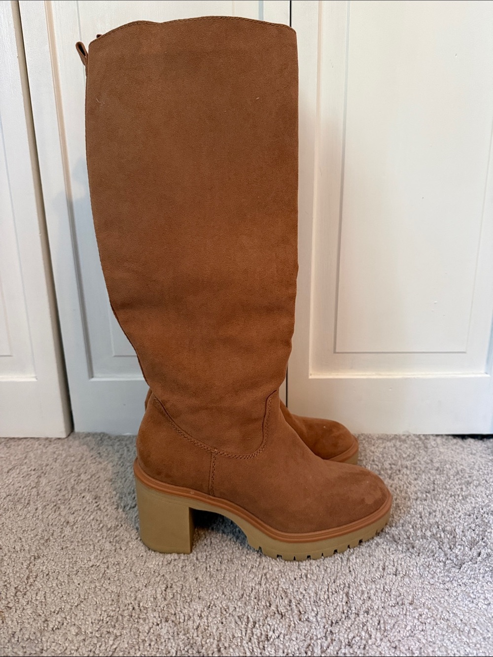 Women's Tall Faux Suede Lug Heel Boots in Camel Color - Picture 4 of 8